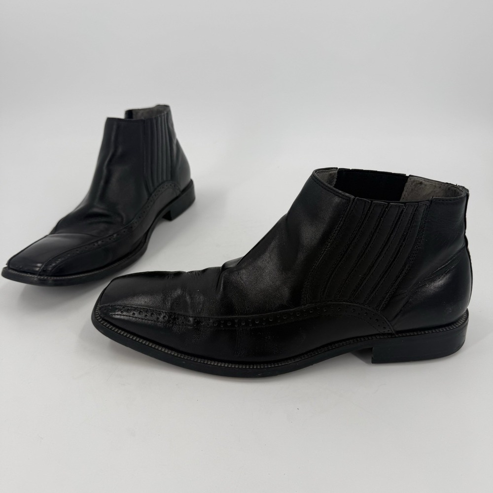 Stacy Adams Men's Black Leather Chelsea Boots Square Toe Dress Shoes Size 10.5